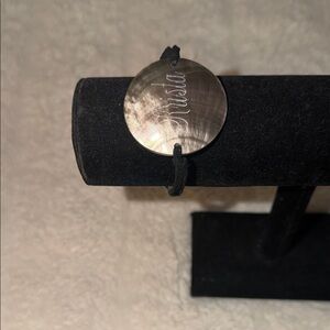 Personalized Monogram “Krista” Round Silver Pendant Bracelet with Black Cord